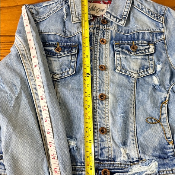 White Crow Distressed Denim Jacket with Red Bandana Backing - Picture 5 of 6